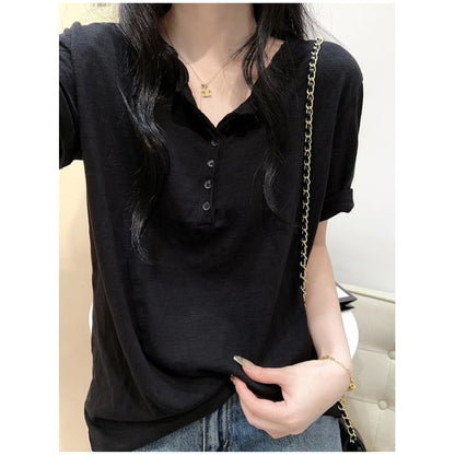 Plain Henley Short-Sleeved Shirt