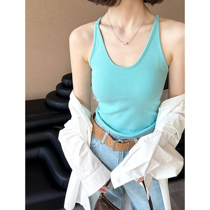 Racerback Padded Slim-Fit Cami Blouse