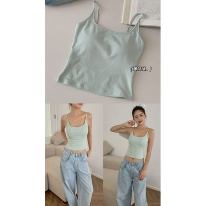 Lace-Paneled Open-Back Padded Slim Cropped Cami Blouse