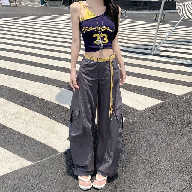 High Rise Plain Baggy Cargo Pants