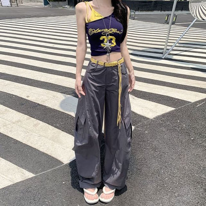High Rise Plain Baggy Cargo Pants