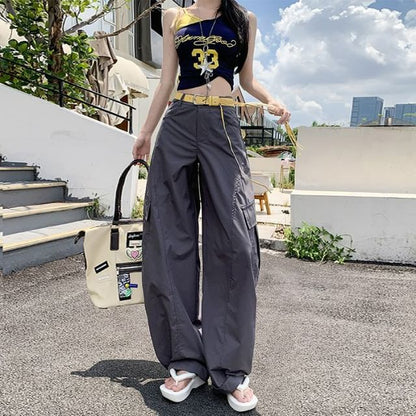 High Rise Plain Baggy Cargo Pants