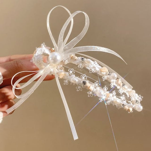 Hair Faux Bow Clip Pearl