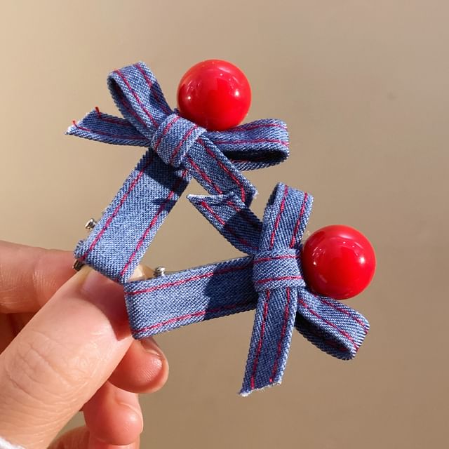 Bow Clip Hair Denim Set