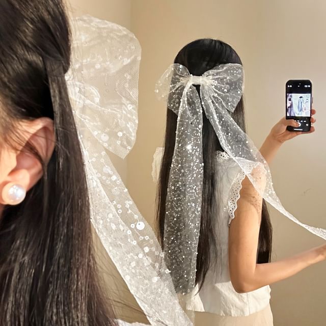 Bow Sequined Hair Clip Lace