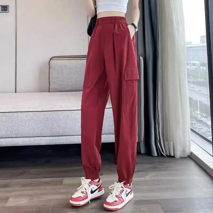 High Waist Plain Harem Cargo Pants