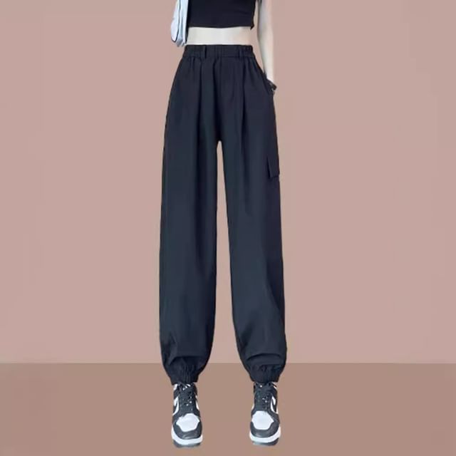 High Waist Plain Harem Cargo Pants