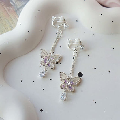 Dangle On Clip Earring Butterfly /