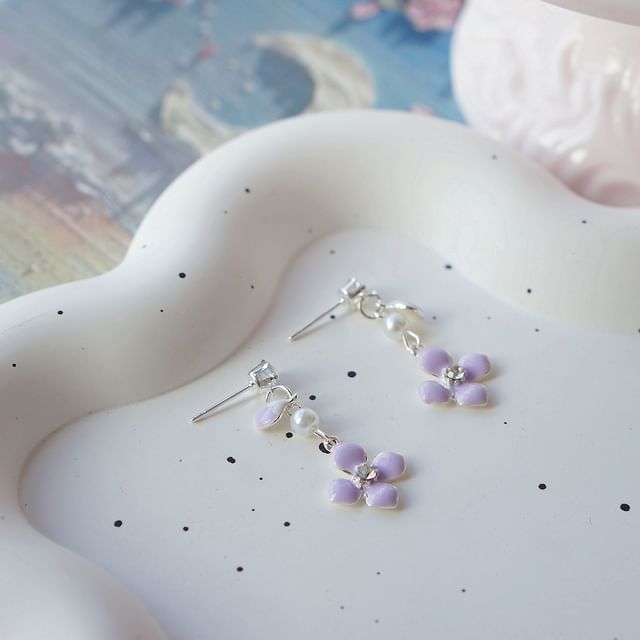 Clip Floral Earring On Dangle /