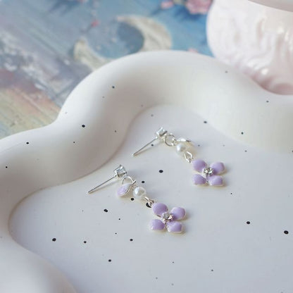 Clip Floral Earring On Dangle /
