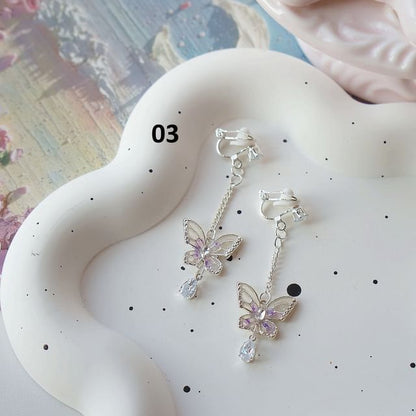 Dangle On Clip Earring Butterfly /