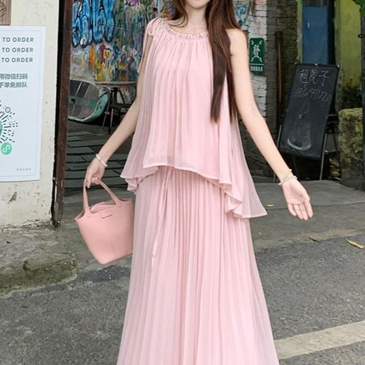 Flowy Cami Top and Pleated Maxi Skirt Set
