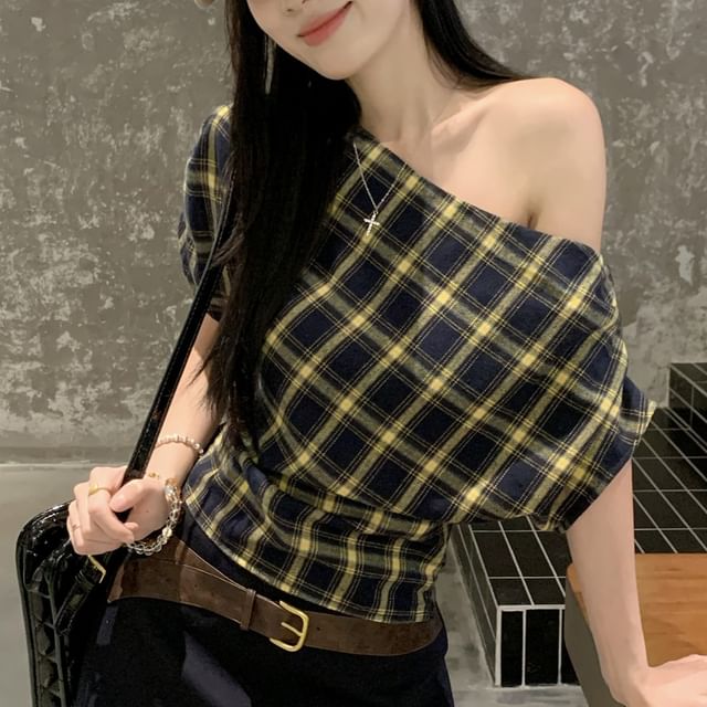 Plaid Crop Top & Belted Pencil Skirt