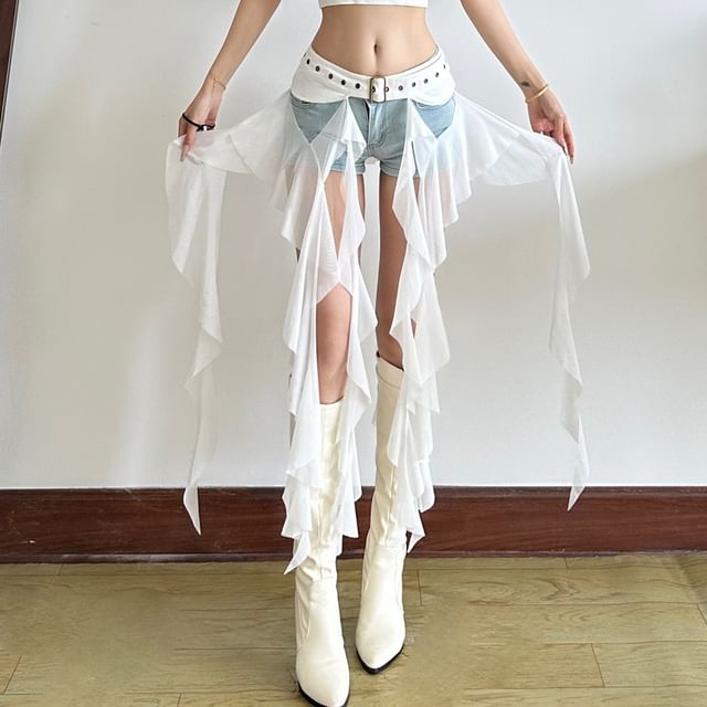 Ruffled Asymmetric Wrap Skirt