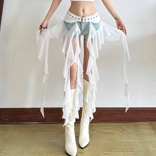 Ruffled Asymmetric Wrap Skirt