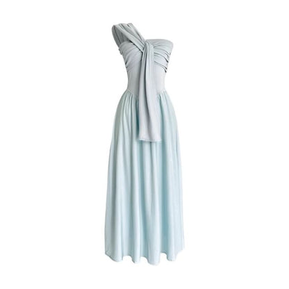 One Shoulder Ruched Panel Sleeveless Maxi Dress - Altfashion Shop