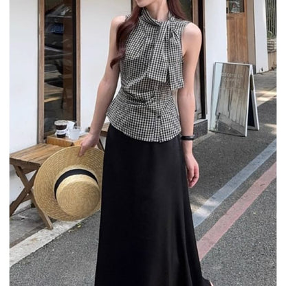 Plaid Top and Maxi A-Line Skirt Set