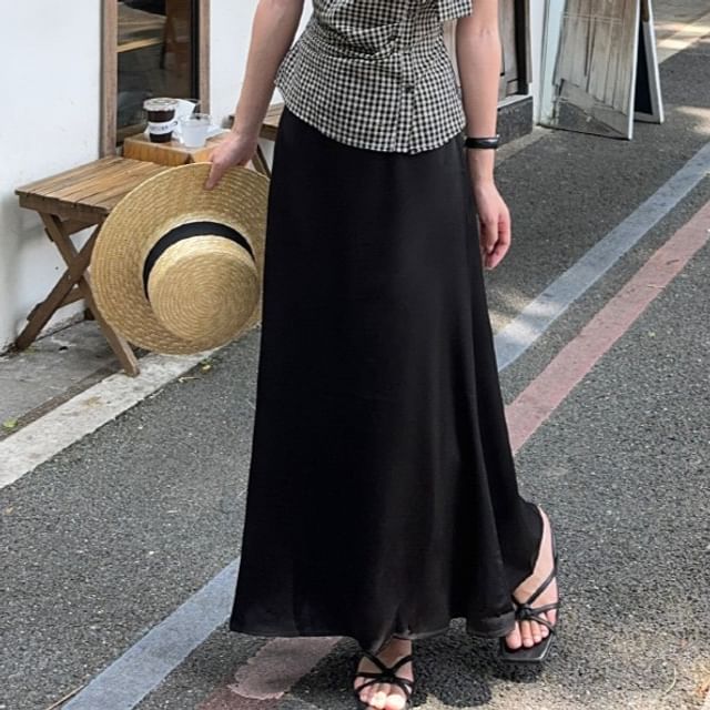 Plaid Top and Maxi A-Line Skirt Set