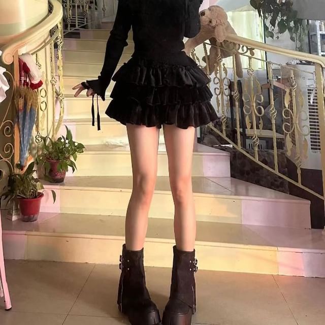 Ruffled Layered Mini Skirt