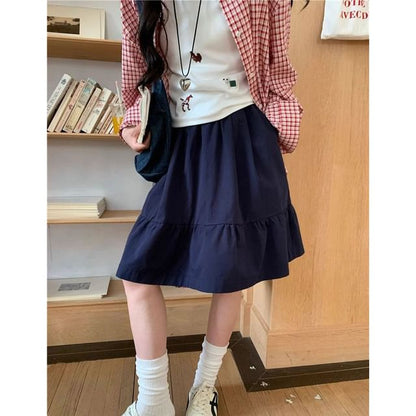 Ruffled-Trim Wide-Leg Midi Skirt