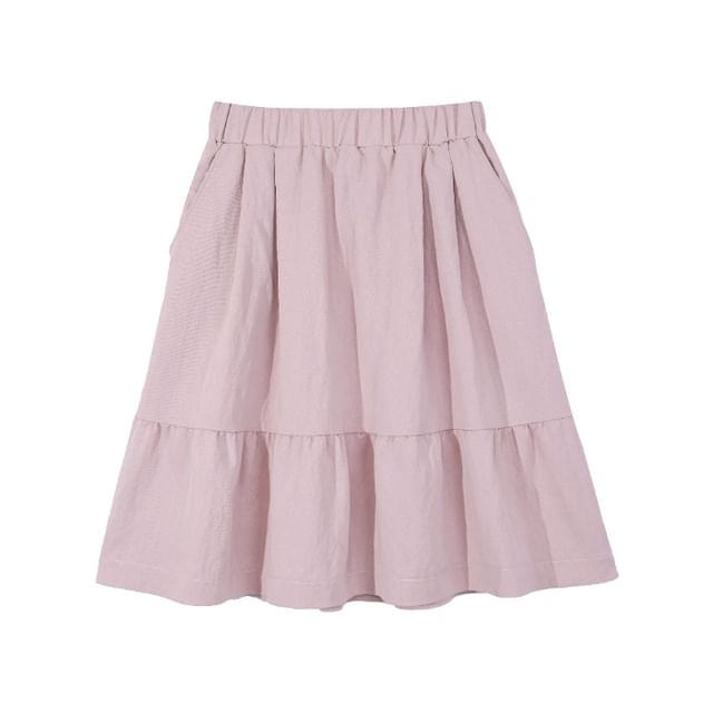 Ruffled-Trim Wide-Leg Midi Skirt