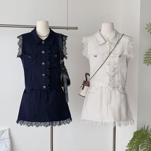 Set: Lace Trim Top + Mini Skirt
