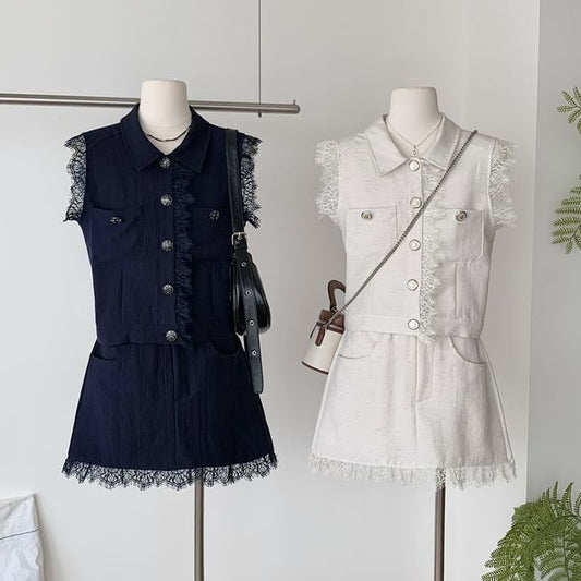 Set: Lace Trim Top + Mini Skirt