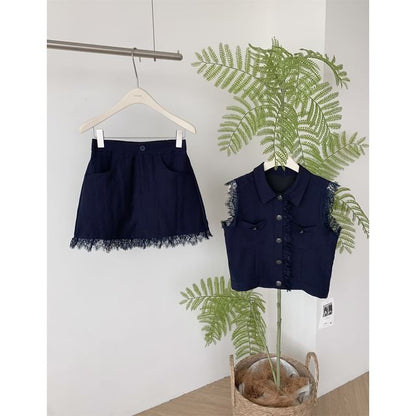 Set: Lace Trim Top + Mini Skirt