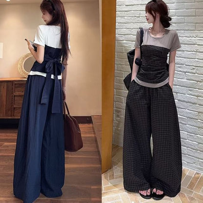 Tie-Back Mock Two-Piece Crew-Neck Tee & Baggy Pants