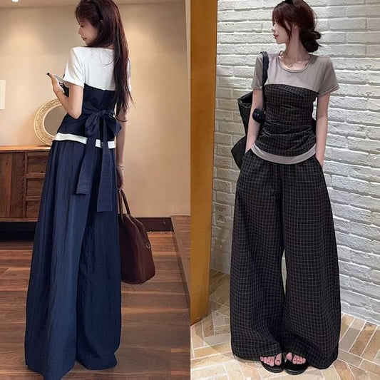 Tie-Back Mock Two-Piece Crew-Neck Tee & Baggy Pants