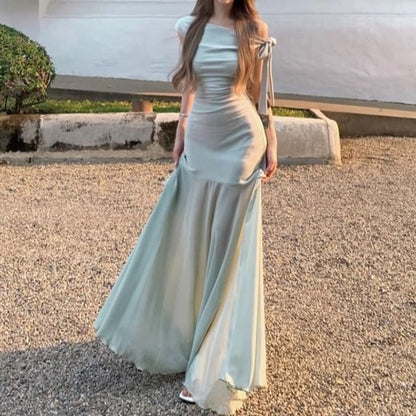 Cap Sleeve One Shoulder Mesh Panel Mermaid Dress - Altfashion Shop