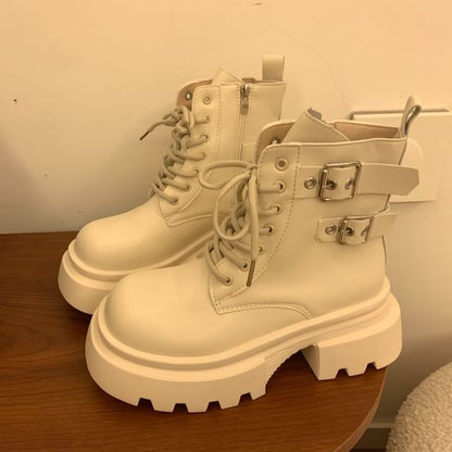 Platform Buckled Lace Up Short Boots