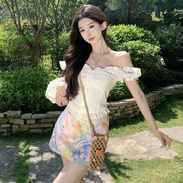 Puff-Sleeve Crop Blouse & Tie Dye Pencil Skirt