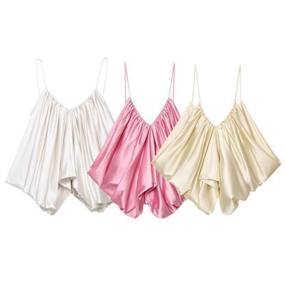 Ruched V-Neck Spaghetti-Strap Plain Cami Top