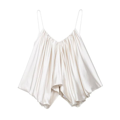Ruched V-Neck Spaghetti-Strap Plain Cami Top