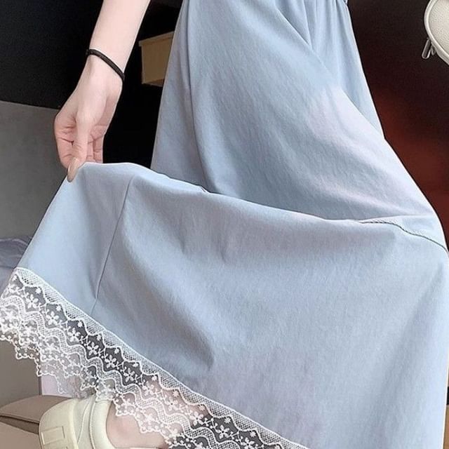 Lace Trim Maxi A-Line Skirt