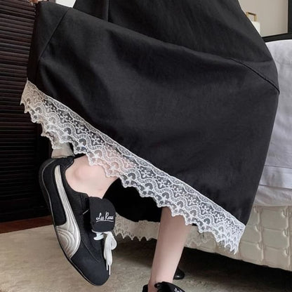 Lace Trim Maxi A-Line Skirt