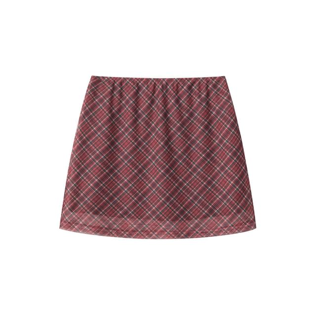 Plaid Ruched Top and Mini A-Line Skirt Set