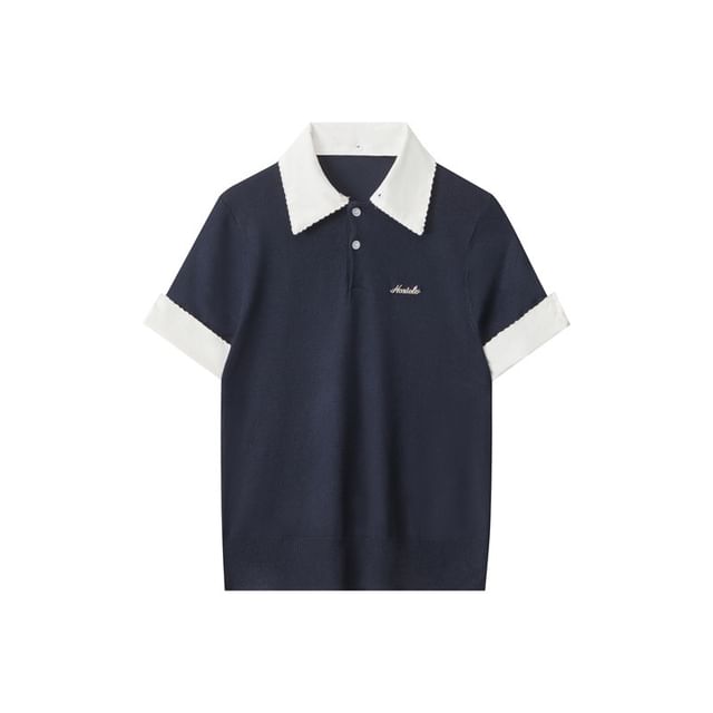 Two-Tone Knitted Short-Sleeved Polo Shirt