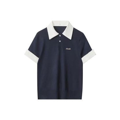 Two-Tone Knitted Short-Sleeved Polo Shirt