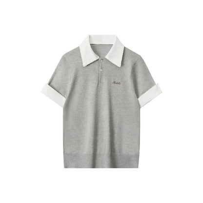 Two-Tone Knitted Short-Sleeved Polo Shirt