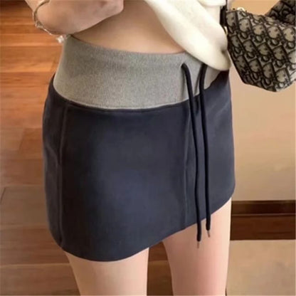 Color-Block Mini Pencil Skirt with Drawstring