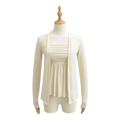 Plain Long-Sleeved Light Cardigan with Tube Top Set
