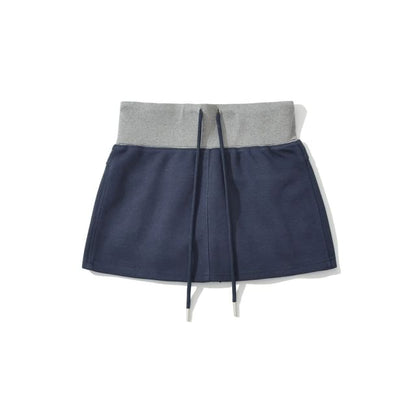 Color-Block Mini Pencil Skirt with Drawstring