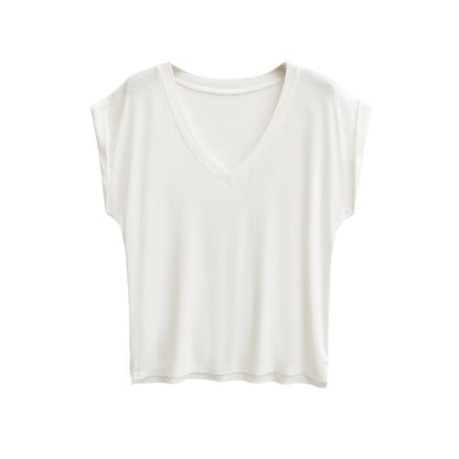 Plain V-Neck Short-Sleeved Loose-Fit Tee