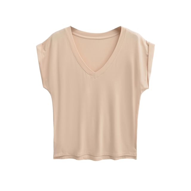 Plain V-Neck Short-Sleeved Loose-Fit Tee