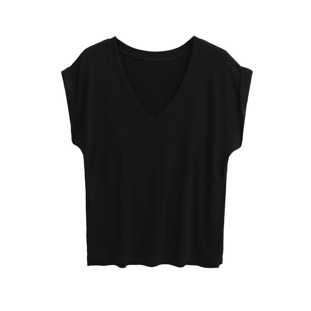 Plain V-Neck Short-Sleeved Loose-Fit Tee