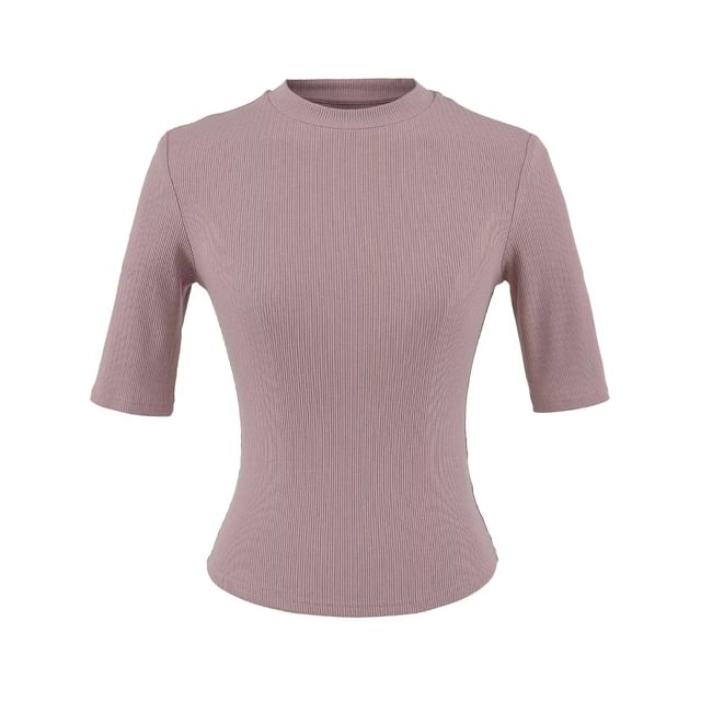Ribbed-Knit Plain Short-Sleeved Slim-Fit Cropped Top