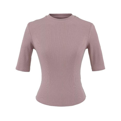 Ribbed-Knit Plain Short-Sleeved Slim-Fit Cropped Top