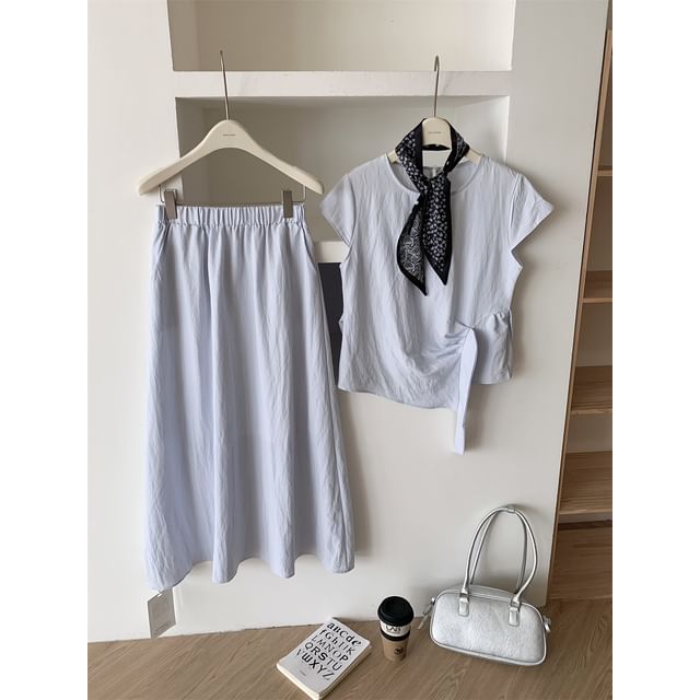 Set: Tie Waist Top + Maxi Skirt + Scarf